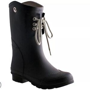 Nomad Lace-Up Detail Rubber Rain Boots - KellyB, Black, Size 7, NWOT